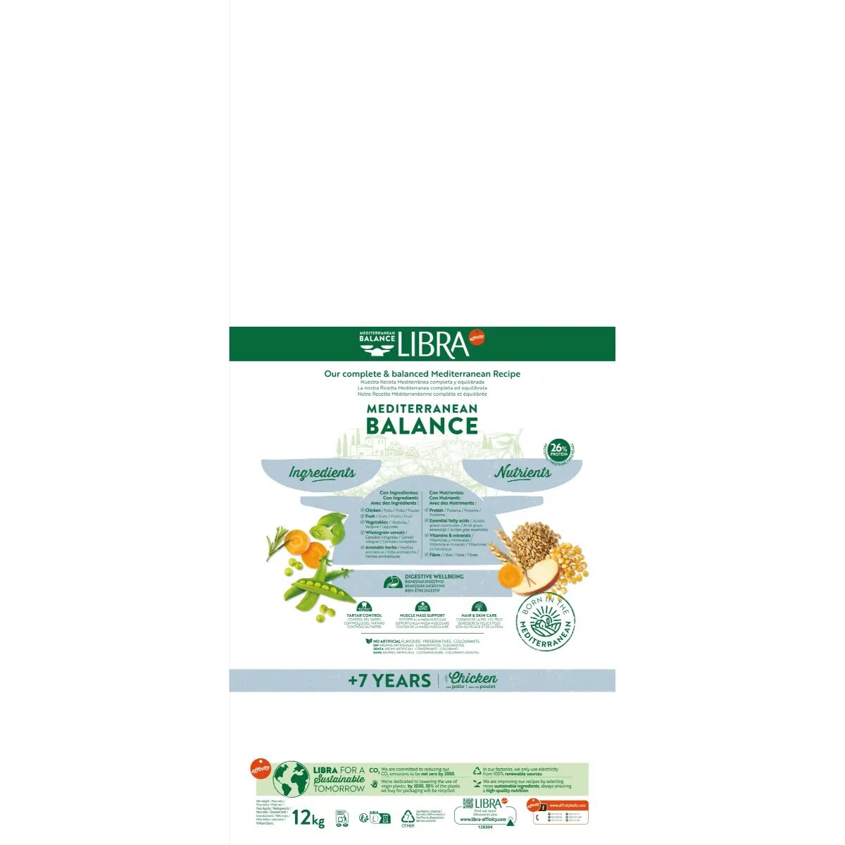 Libra Mediterranean Balance Plus 7 Ani XS-XL Pui hrană uscată câini senior 12kg