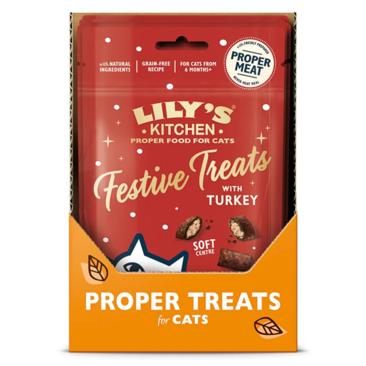 LILY'S KITCHEN Christmas Festive Pillow Treats Curcan punguță recompense fără cereale pisici 60g