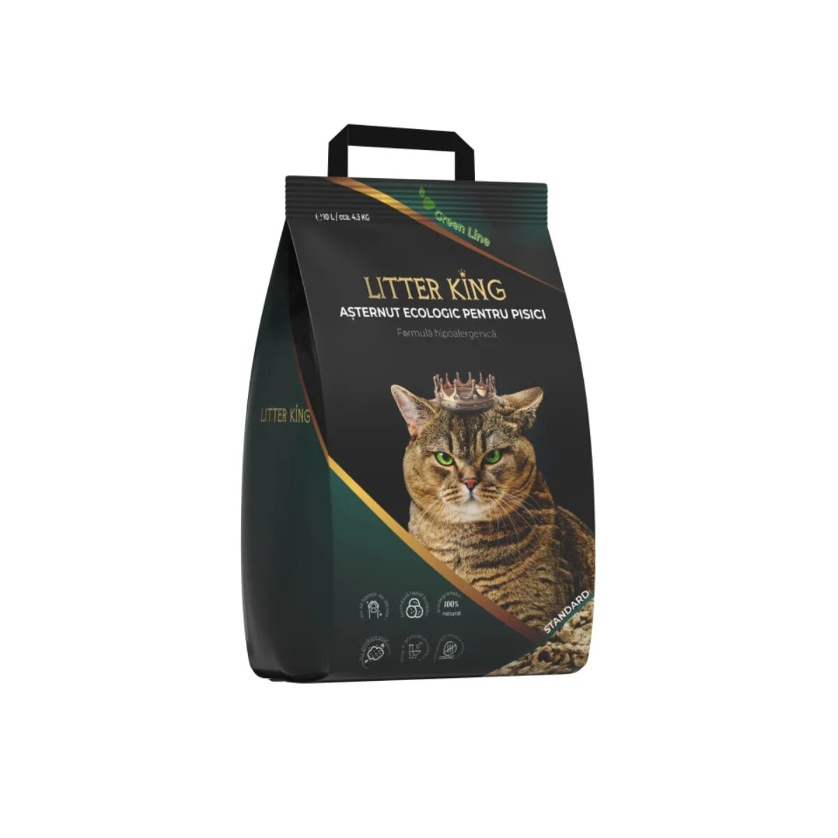 LITTER KING Standard așternut igienic pisici peleți molid aglomerant ecologic biodegradabil 4.3kg