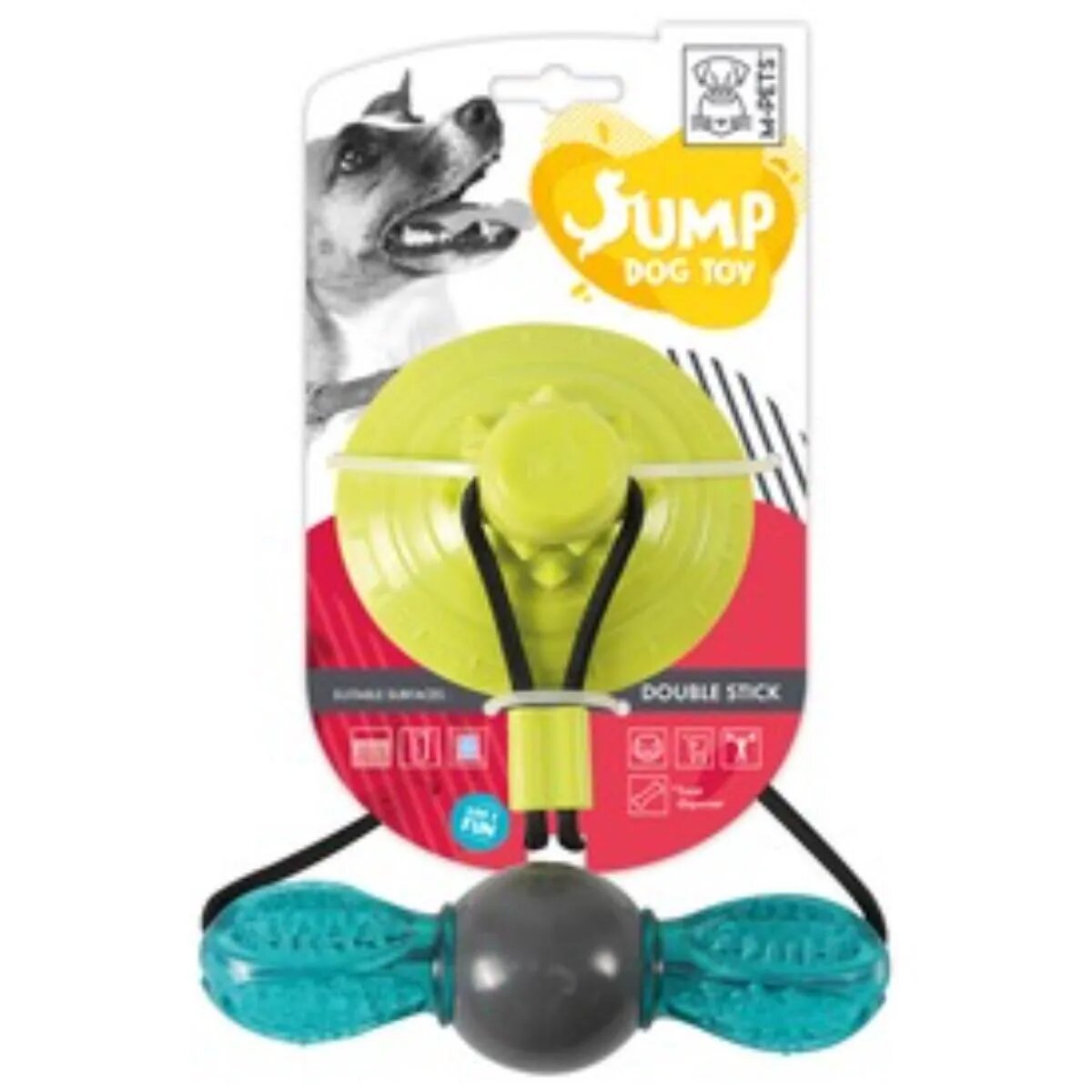 M-PETS Jump Double Stick jucărie interactivă câini XS-M jucării agățate cauciuc albastru și negru 15x6cm
