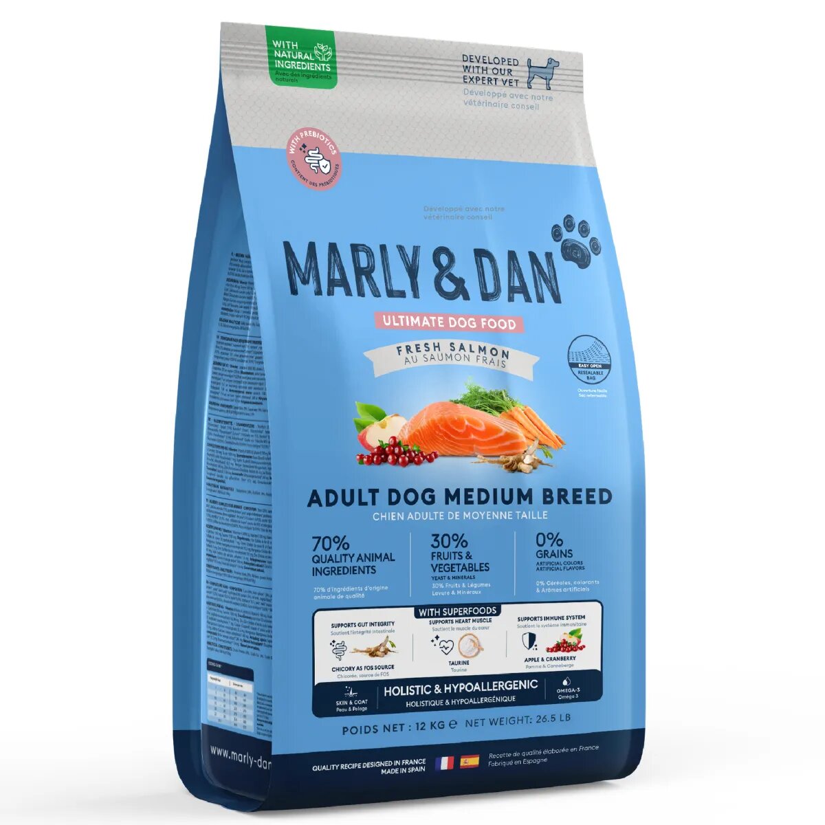 MARLY&DAN Adult Medium Breed M Somon hrană uscată fără cereale câini 4kg