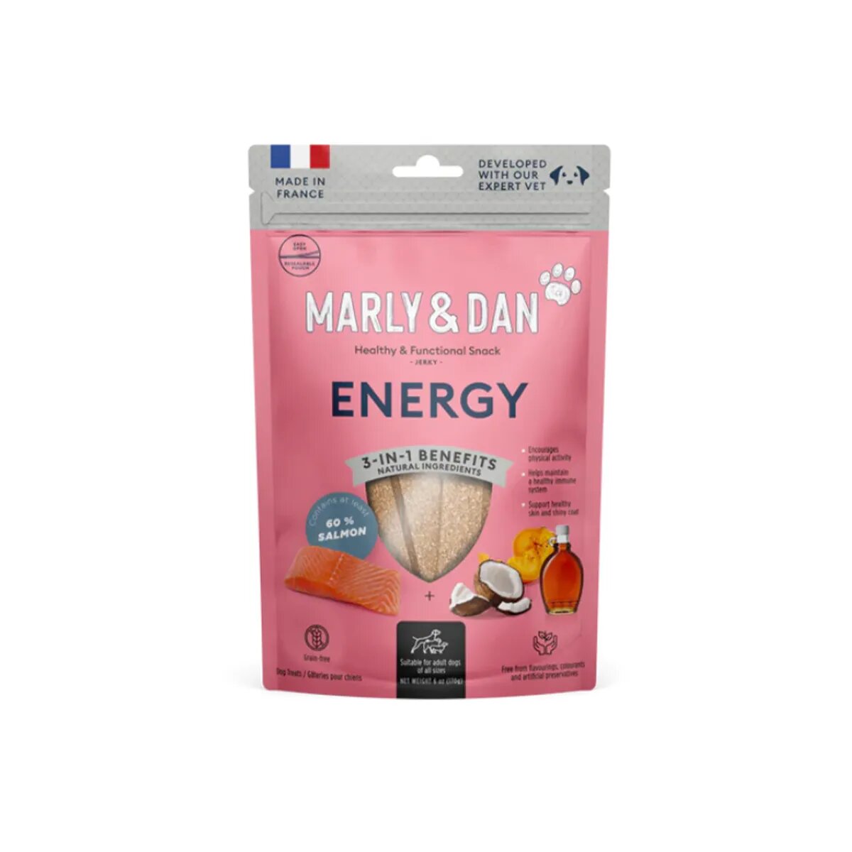 MARLY&DAN Energy XS-XL Somon punguță recompense funcționale fără cereale câini activitate intensă 80g