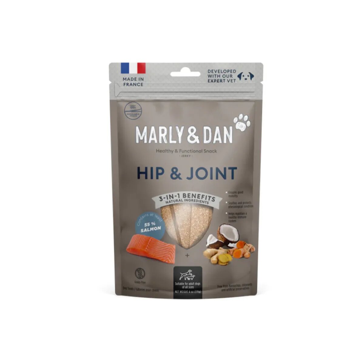 MARLY&DAN Hip&Joint XS-XL Somon punguță recompense funcționale fără cereale câini sistem articular 80g