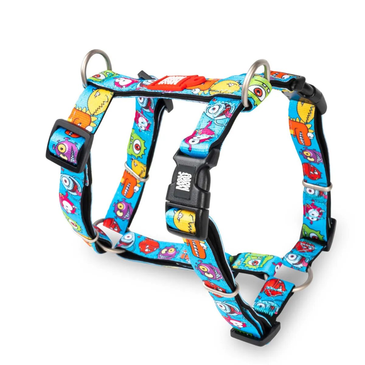 MAX & MOLLY Little Monsters ham prindere dublă(piept&spate) câini poliester albastru cataramă trident S(43-53 x 1.5cm)