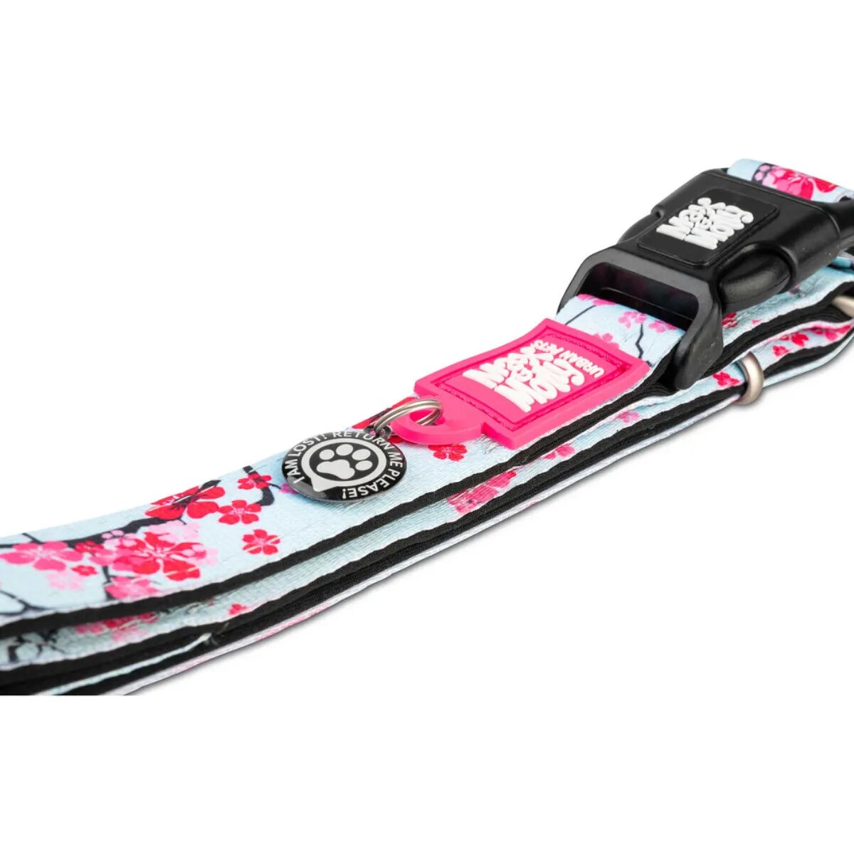 MAX & MOLLY Smart ID Cherry Bloom zgardă câini ajustabilă poliester bleu și roz cataramă trident M(34-55 x 2cm)