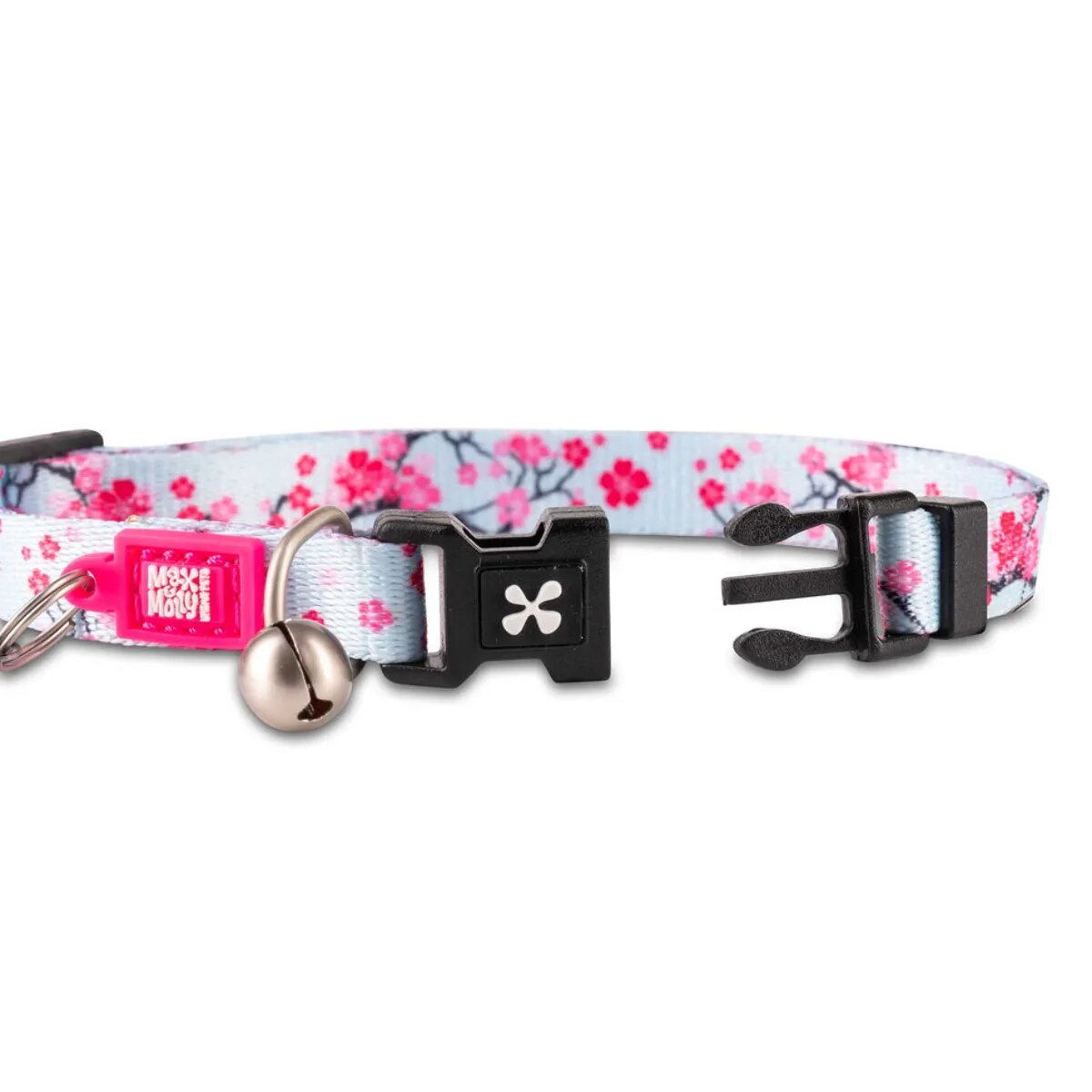 MAX & MOLLY Smart ID Cherry Bloom zgardă pisici ajustabilă poliester bleu și roz cataramă trident 22-35 x 1cm
