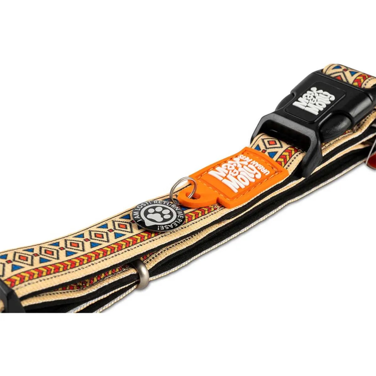 MAX & MOLLY Smart ID Ethnic zgardă câini ajustabilă poliester bej cataramă trident M(34-55 x 2cm)