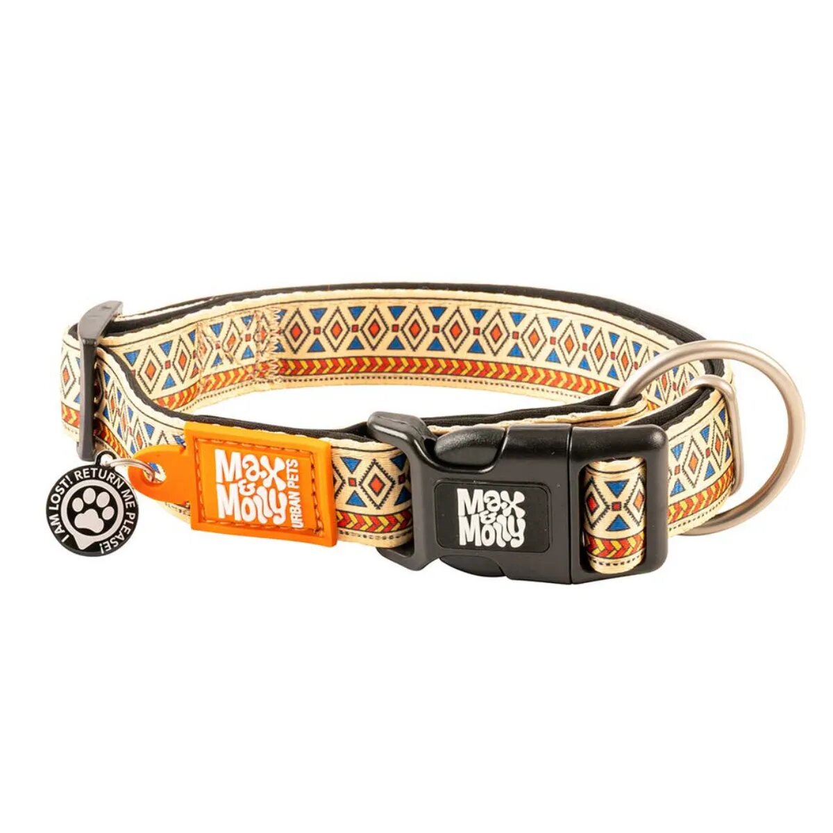MAX & MOLLY Smart ID Ethnic zgardă câini ajustabilă poliester bej cataramă trident S(28-45 x 1.5cm)