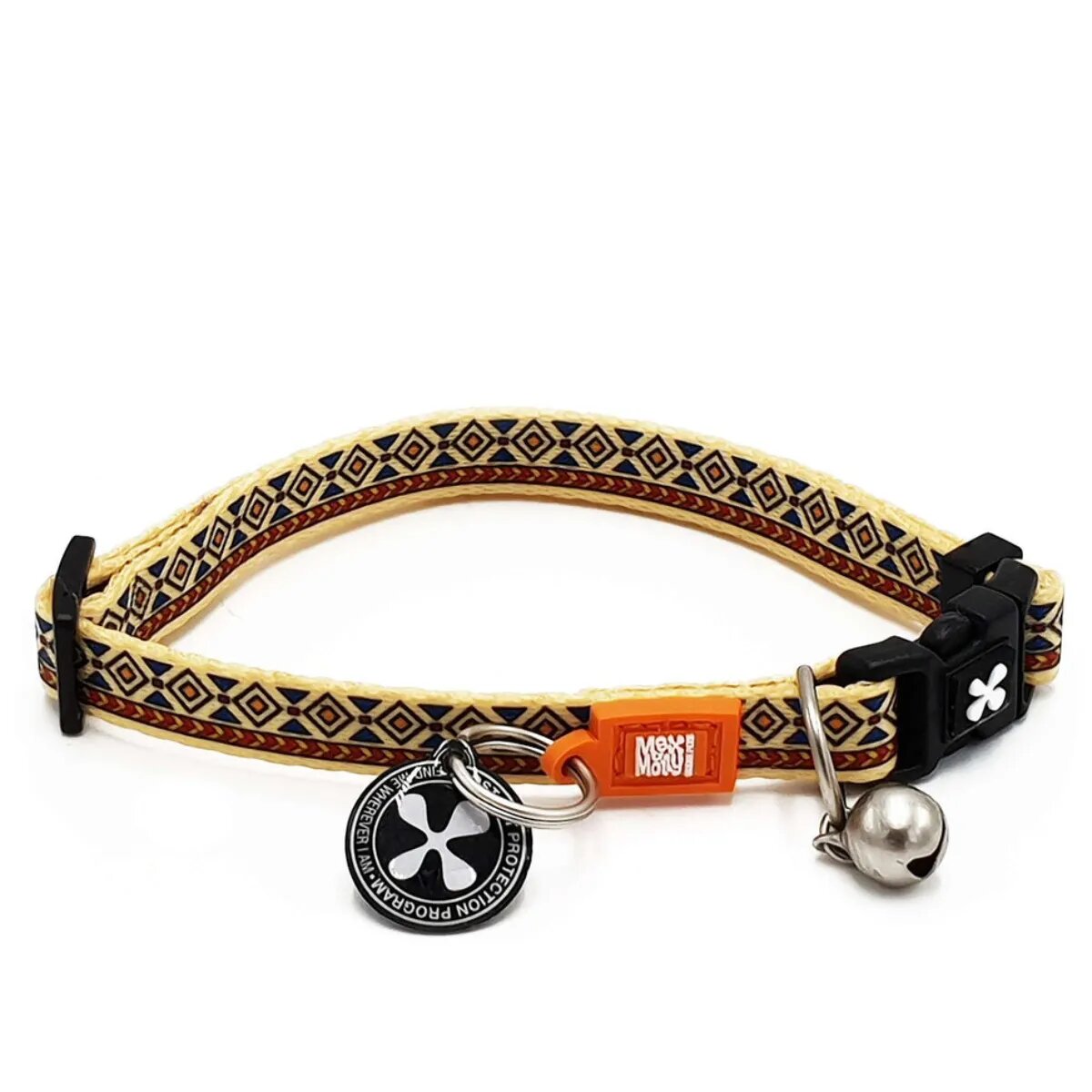 MAX & MOLLY Smart ID Ethnic zgardă pisici ajustabilă poliester bej cataramă trident 22-35 x 1cm