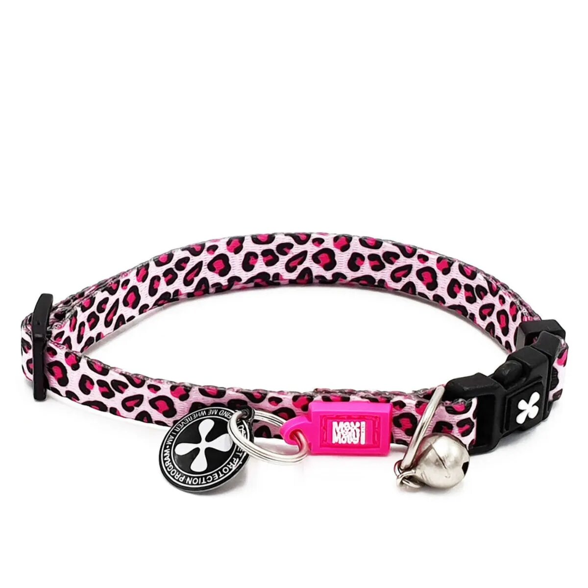 MAX & MOLLY Smart ID Leopard Pink zgardă pisici ajustabilă poliester roz cataramă trident 22-35 x 1cm