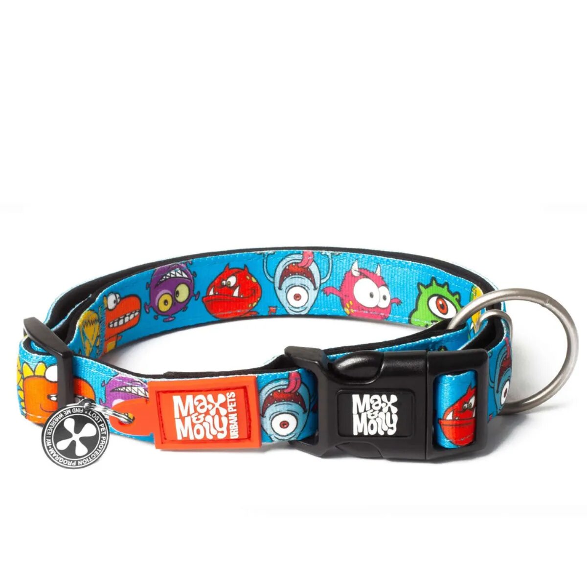 MAX & MOLLY Smart ID Little Monsters zgardă câini ajustabilă poliester albastru cataramă trident S(28-45 x 1.5cm)