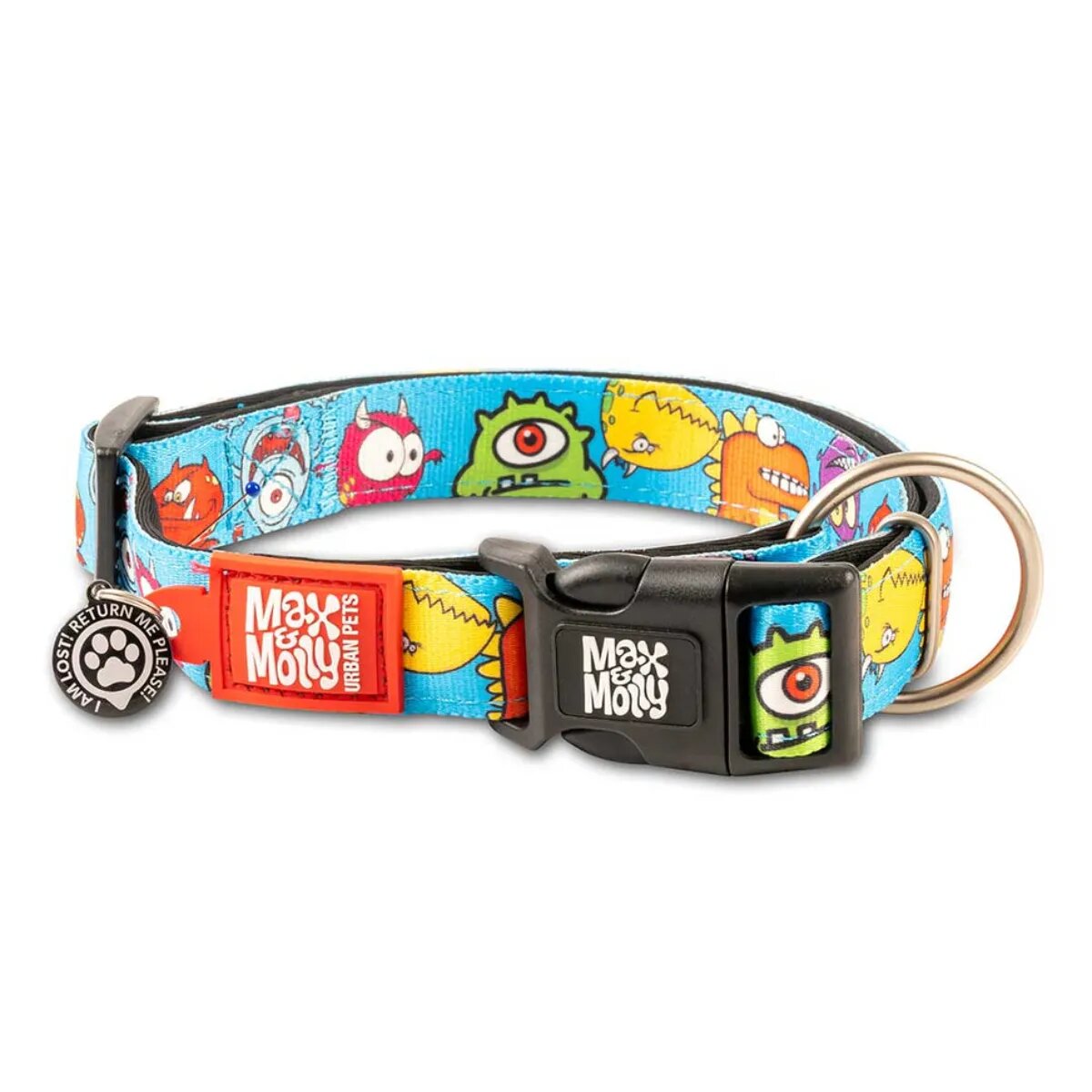 MAX & MOLLY Smart ID Little Monsters zgardă câini ajustabilă poliester albastru cataramă trident S(28-45 x 1.5cm)