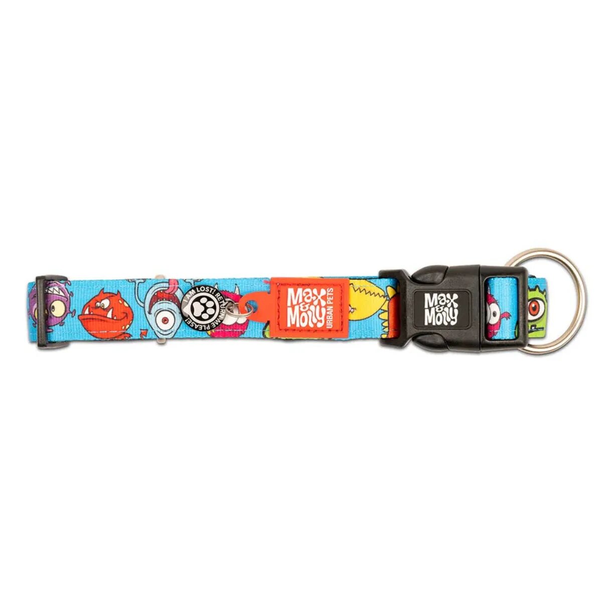 MAX & MOLLY Smart ID Little Monsters zgardă câini ajustabilă poliester albastru cataramă trident S(28-45 x 1.5cm)