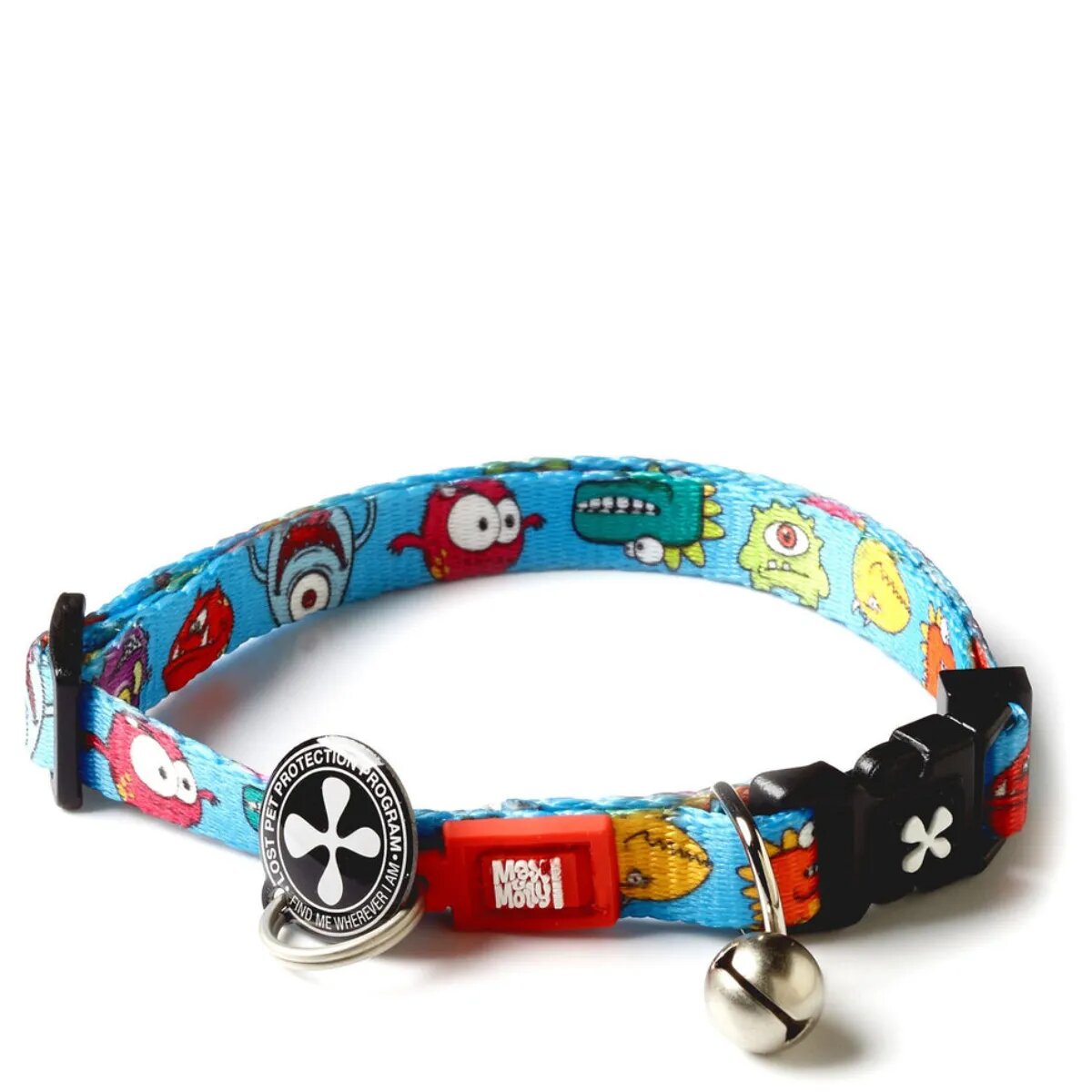 MAX & MOLLY Smart ID LIttle Monsters zgardă pisici ajustabilă poliester albastru cataramă trident 22-35 x 1cm