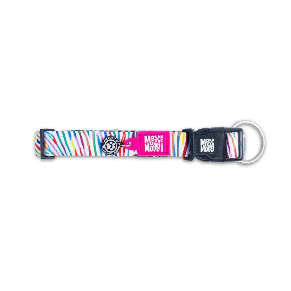 MAX & MOLLY Smart ID Magic Zebra zgardă câini ajustabilă poliester alb cataramă trident S(28-45 x 1.5cm)