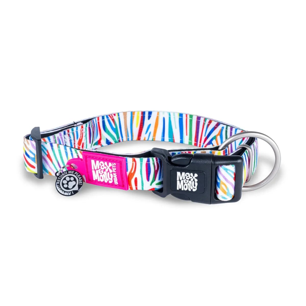 MAX & MOLLY Smart ID Magic Zebra zgardă câini ajustabilă poliester alb cataramă trident XS(22-35 x 1cm)