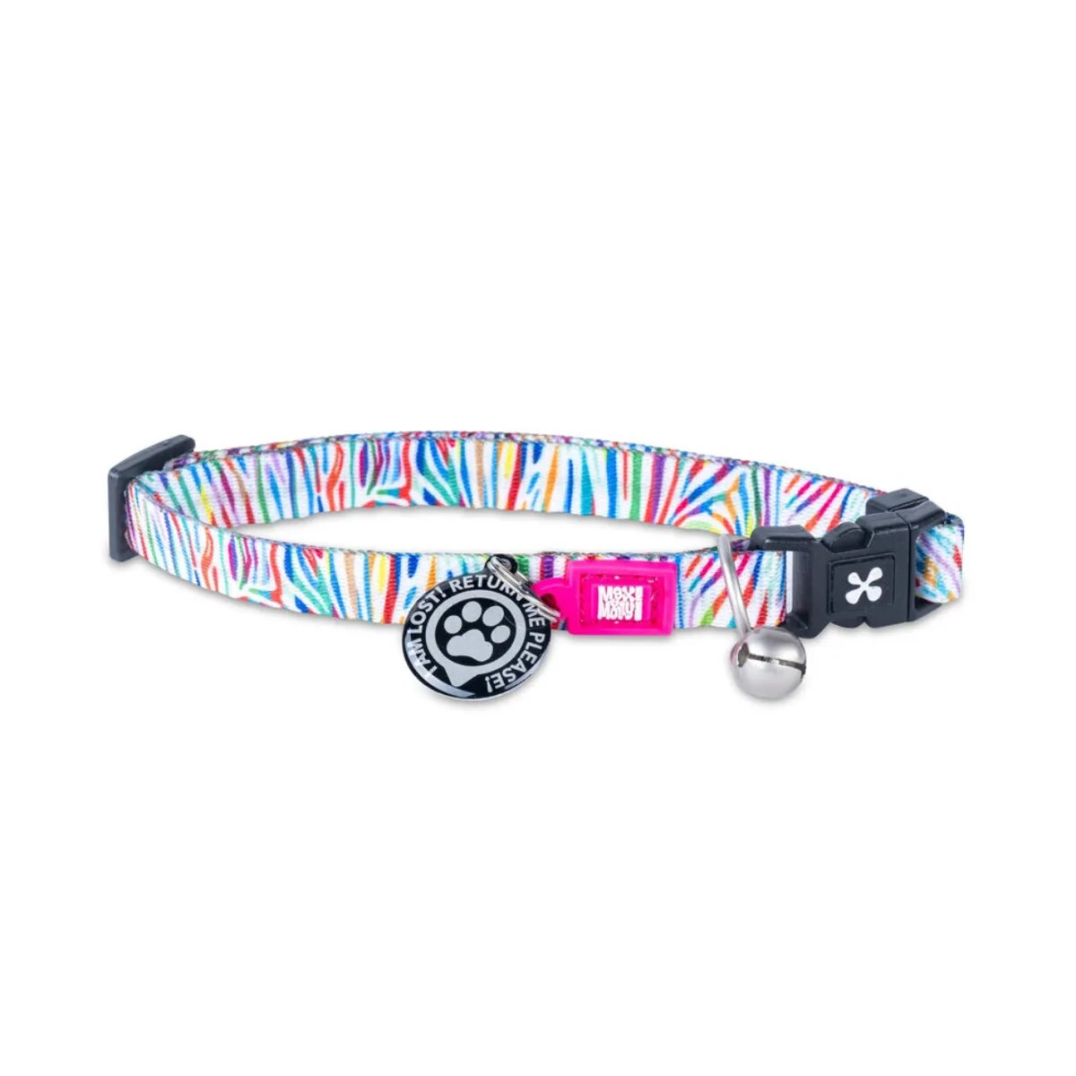 MAX & MOLLY Smart ID Magic Zebra zgardă pisici ajustabilă poliester alb cataramă trident 22-35 x 1cm