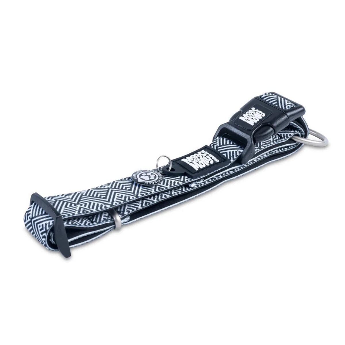 MAX & MOLLY Smart ID Mykonos Black zgardă câini ajustabilă poliester alb și negru cataramă trident L(39-62 x 2.5cm)