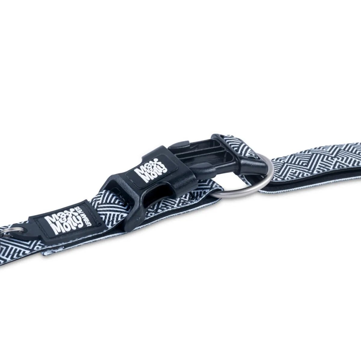 MAX & MOLLY Smart ID Mykonos Black zgardă câini ajustabilă poliester alb și negru cataramă trident L(39-62 x 2.5cm)