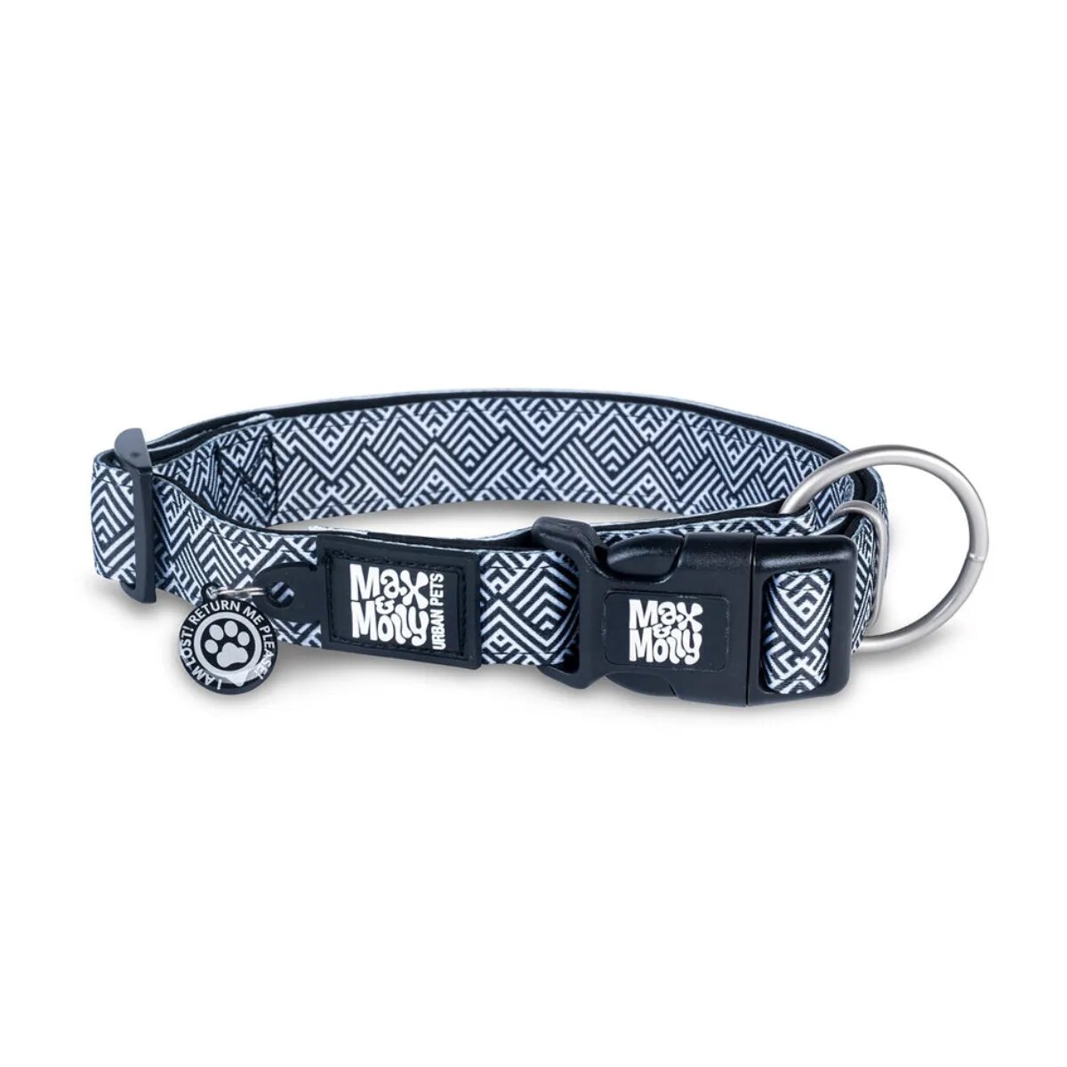 MAX & MOLLY Smart ID Mykonos Black zgardă câini ajustabilă poliester alb și negru cataramă trident M(34-55 x 2cm)