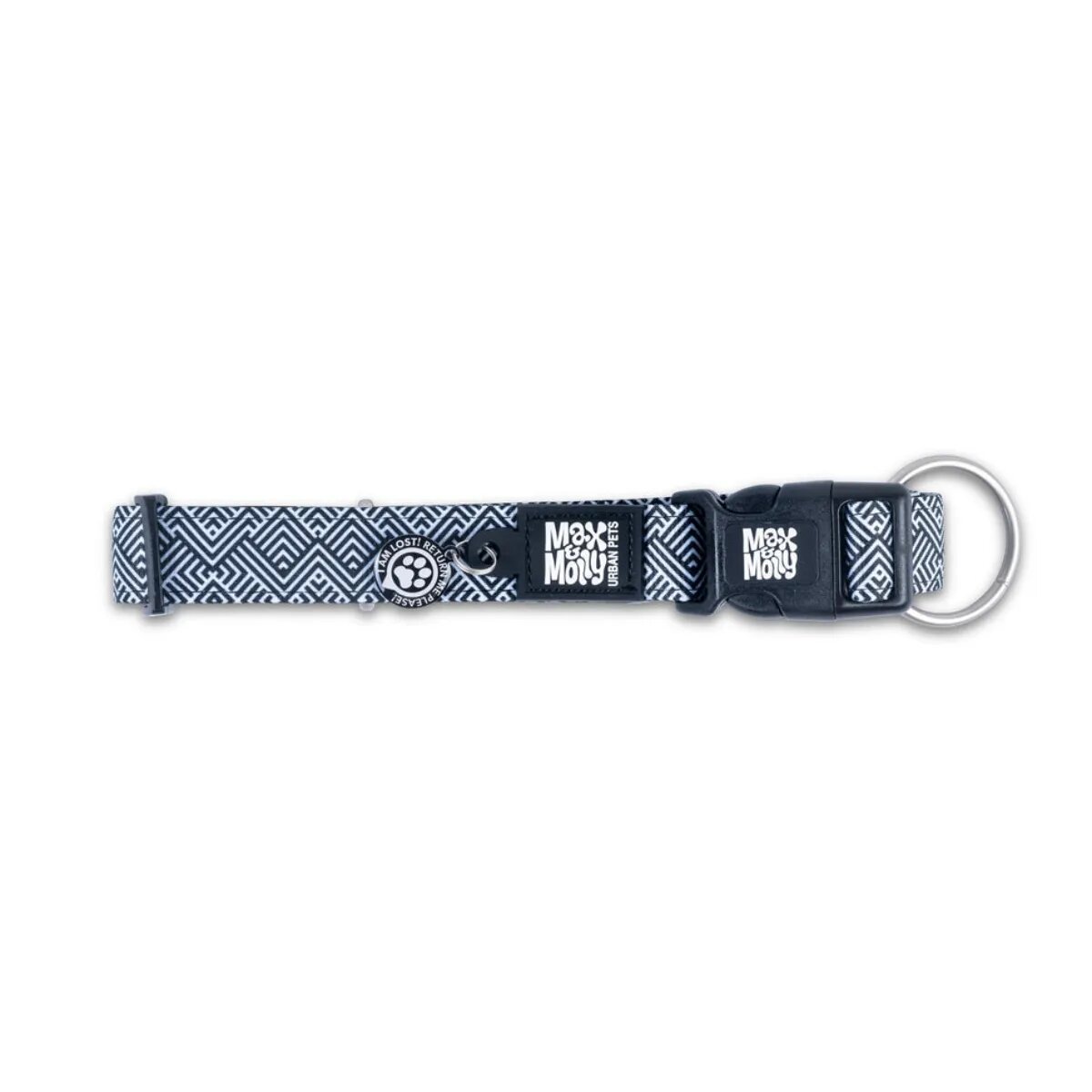 MAX & MOLLY Smart ID Mykonos Black zgardă câini ajustabilă poliester alb și negru cataramă trident M(34-55 x 2cm)