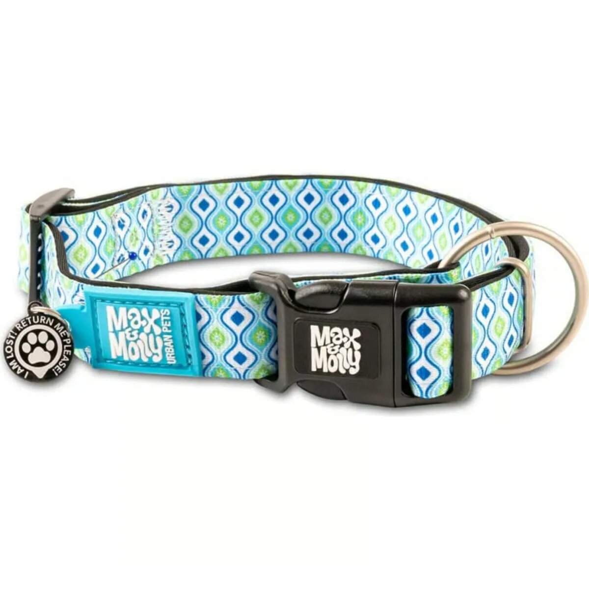 MAX & MOLLY Smart ID Retro Blue zgardă câini ajustabilă poliester bleu cataramă trident M(34-55 x 2cm)