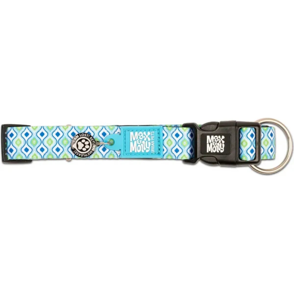 MAX & MOLLY Smart ID Retro Blue zgardă câini ajustabilă poliester bleu cataramă trident S(28-45 x 1.5cm)