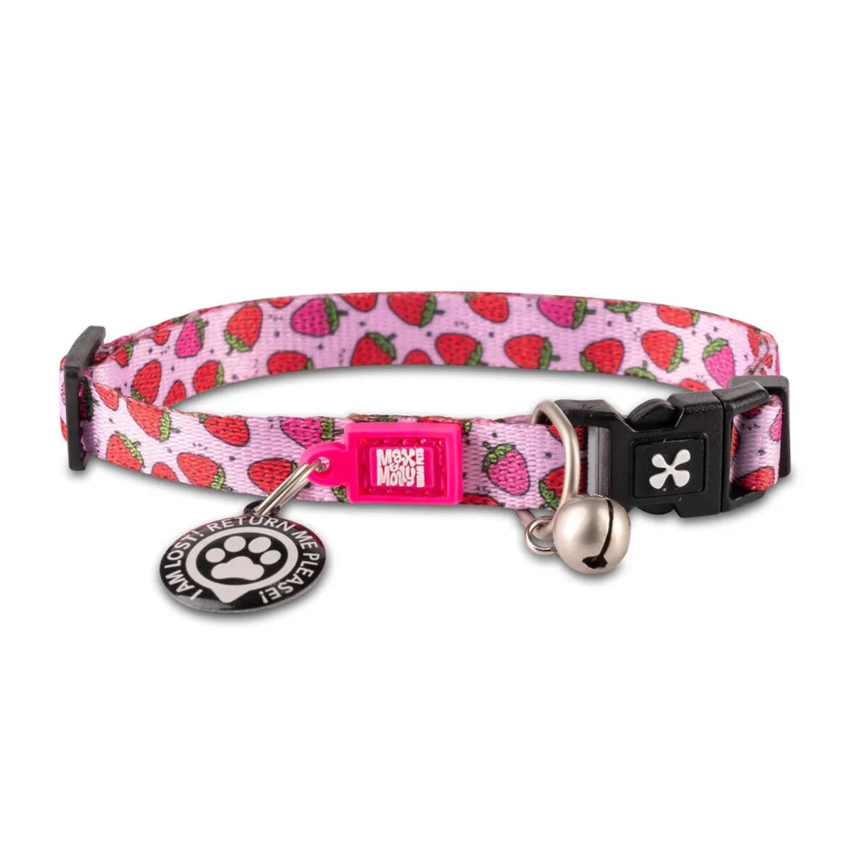 MAX & MOLLY Smart ID Strawberry Dream zgardă pisici ajustabilă poliester roz și roșu cataramă trident 22-35 x 1cm