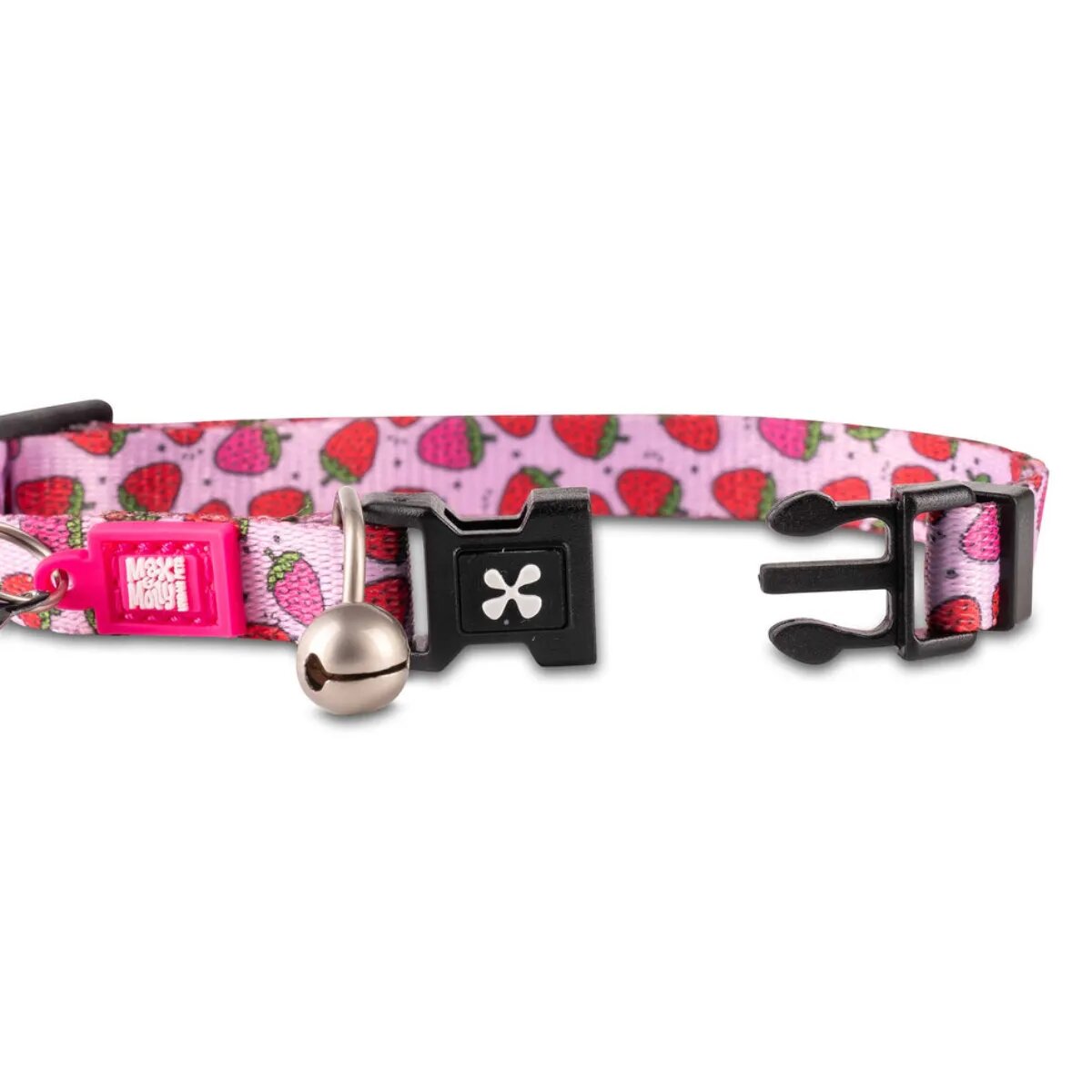 MAX & MOLLY Smart ID Strawberry Dream zgardă pisici ajustabilă poliester roz și roșu cataramă trident 22-35 x 1cm