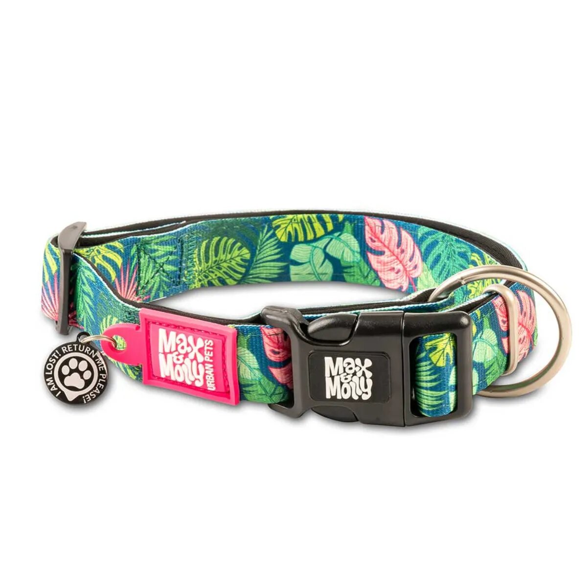 MAX & MOLLY Smart ID Tropical zgardă câini ajustabilă poliester verde multicolor cataramă trident M(34-55 x 2cm)