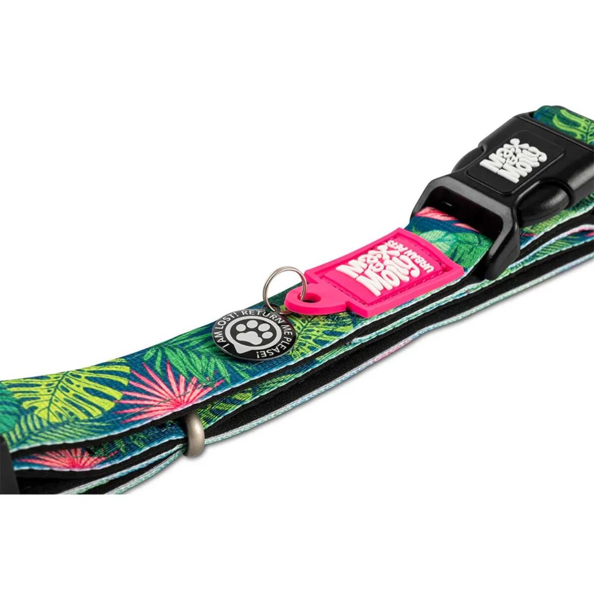 MAX & MOLLY Smart ID Tropical zgardă câini ajustabilă poliester verde multicolor cataramă trident M(34-55 x 2cm)