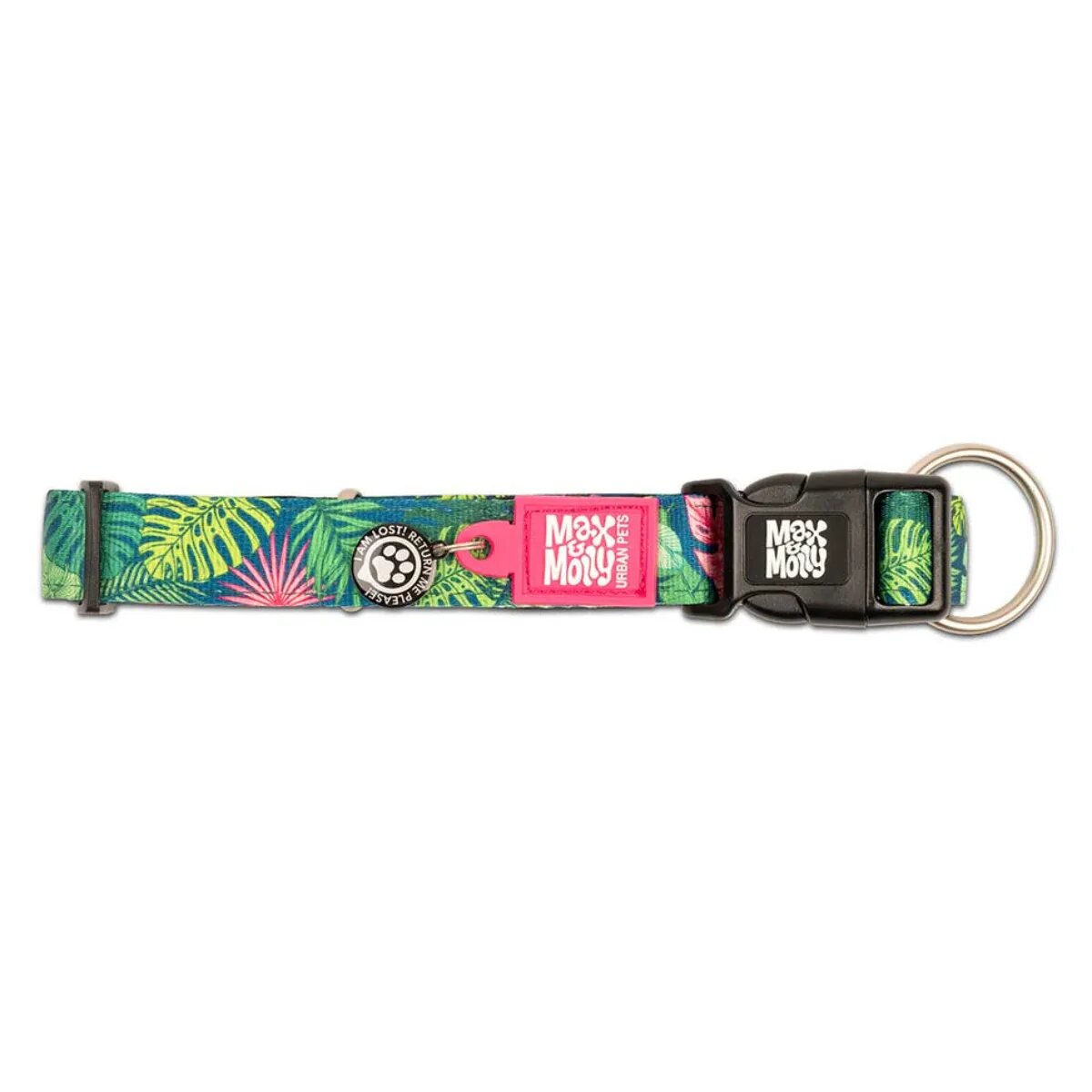 MAX & MOLLY Smart ID Tropical zgardă câini ajustabilă poliester verde multicolor cataramă trident M(34-55 x 2cm)