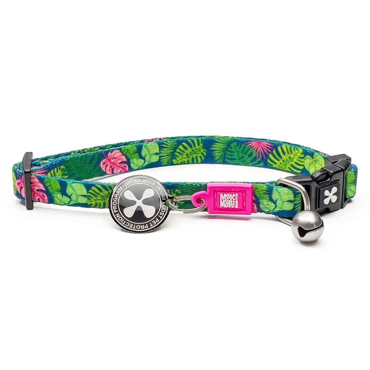 MAX & MOLLY Smart ID Tropical zgardă pisici ajustabilă poliester verde cataramă trident 22-35 x 1cm