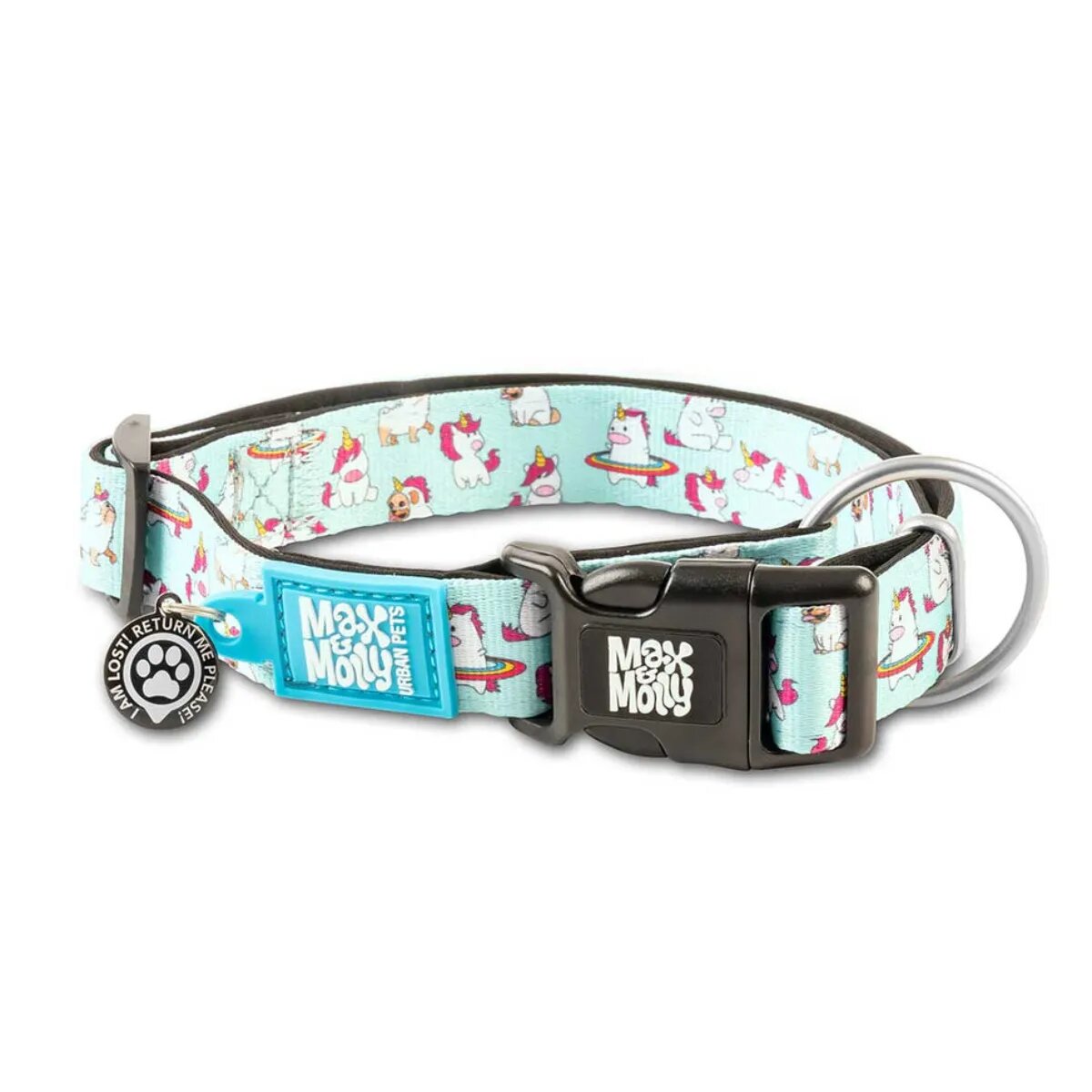 MAX & MOLLY Smart ID Unicorn zgardă câini ajustabilă poliester bleu cataramă trident S(28-45 x 1.5cm)