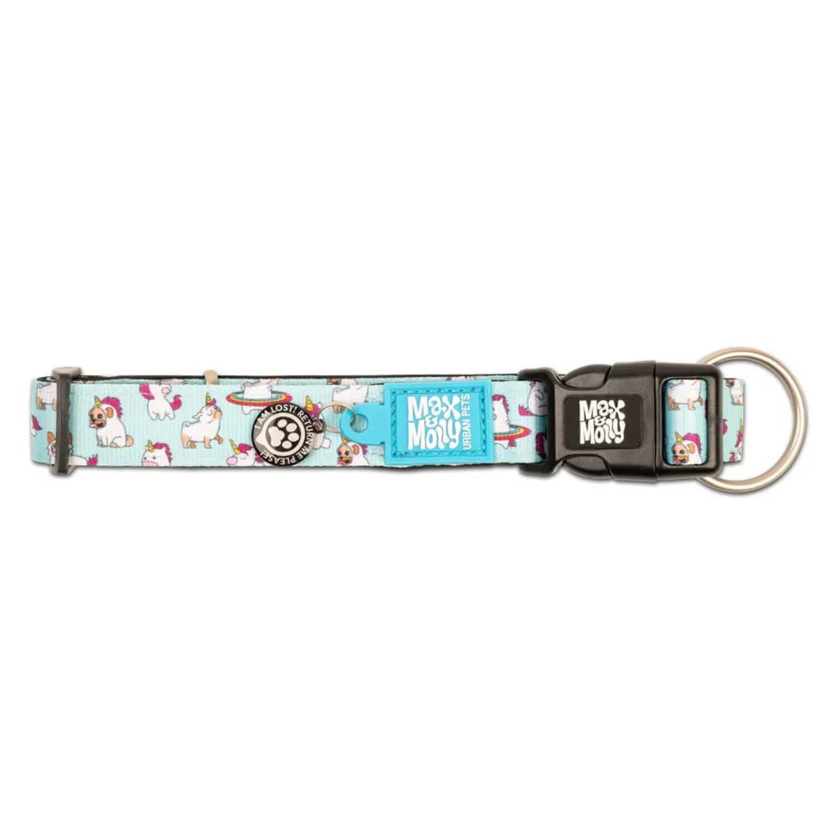 MAX & MOLLY Smart ID Unicorn zgardă câini ajustabilă poliester bleu cataramă trident S(28-45 x 1.5cm)