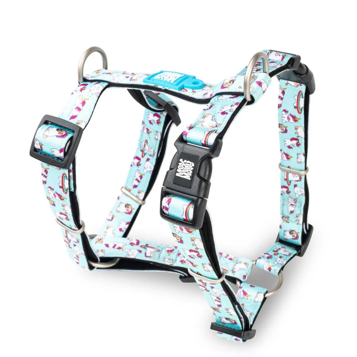 MAX & MOLLY Unicorn ham prindere dublă(piept&spate) câini poliester bleu cataramă trident S(43-53 x 1.5cm)