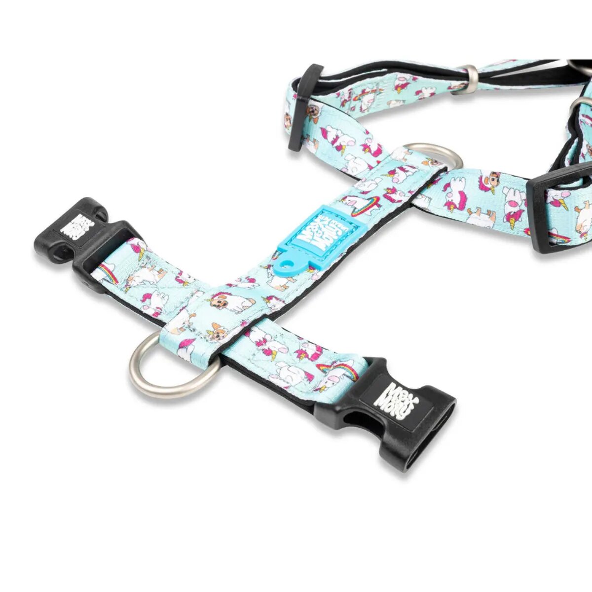MAX & MOLLY Unicorn ham prindere dublă(piept&spate) câini poliester bleu cataramă trident S(43-53 x 1.5cm)