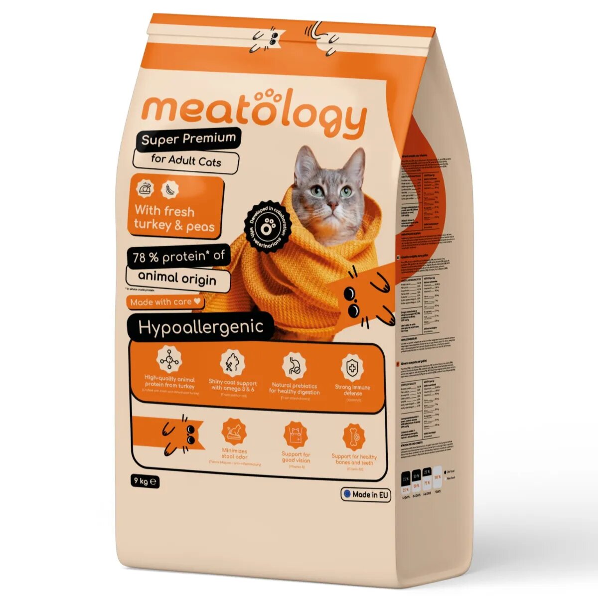 MEATOLOGY Adult Cats Curcan și Mazăre hrană uscată pisici 9kg
