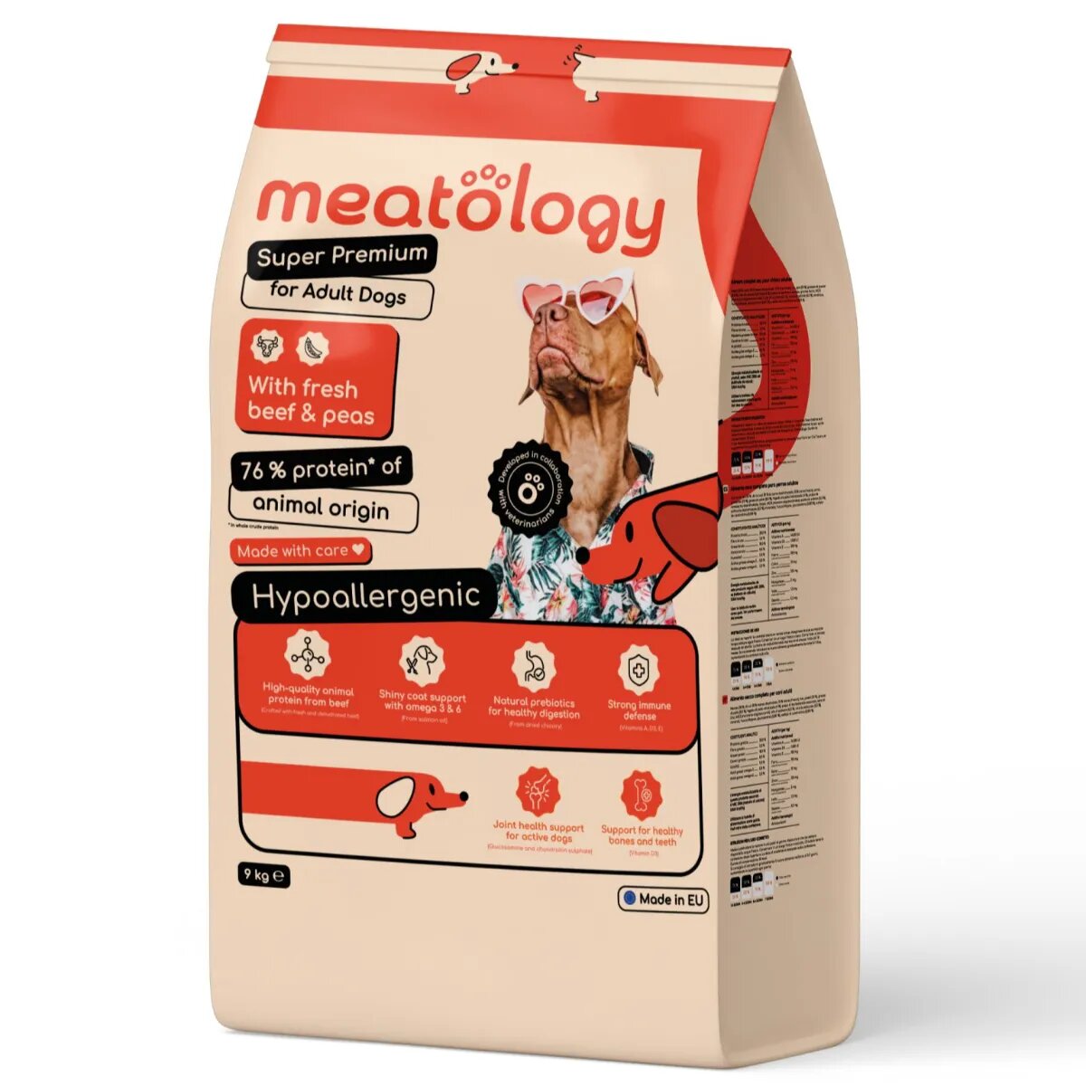 MEATOLOGY Adult Dogs XS-XL Vită și Mazăre hrană uscată câini 9kg