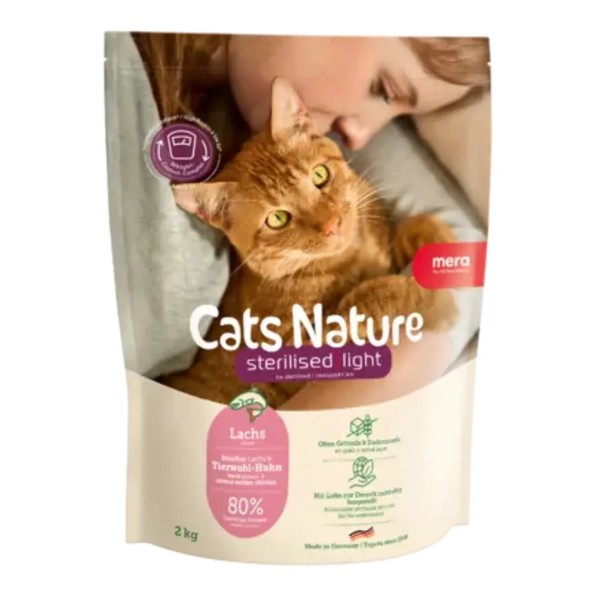 MERA Cat's Nature Sterilised Light Somon hrană uscată fără cereale pisici sterilizate 2kg