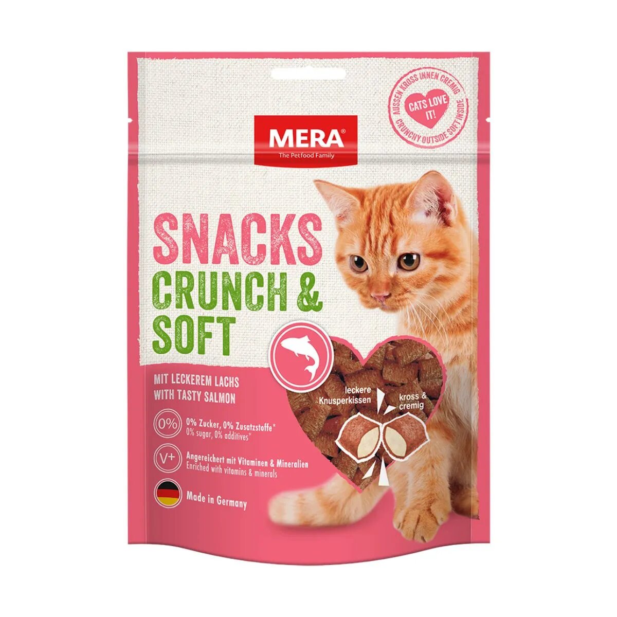MERA Crunch & Soft Somon punguță recompense pisici 200g