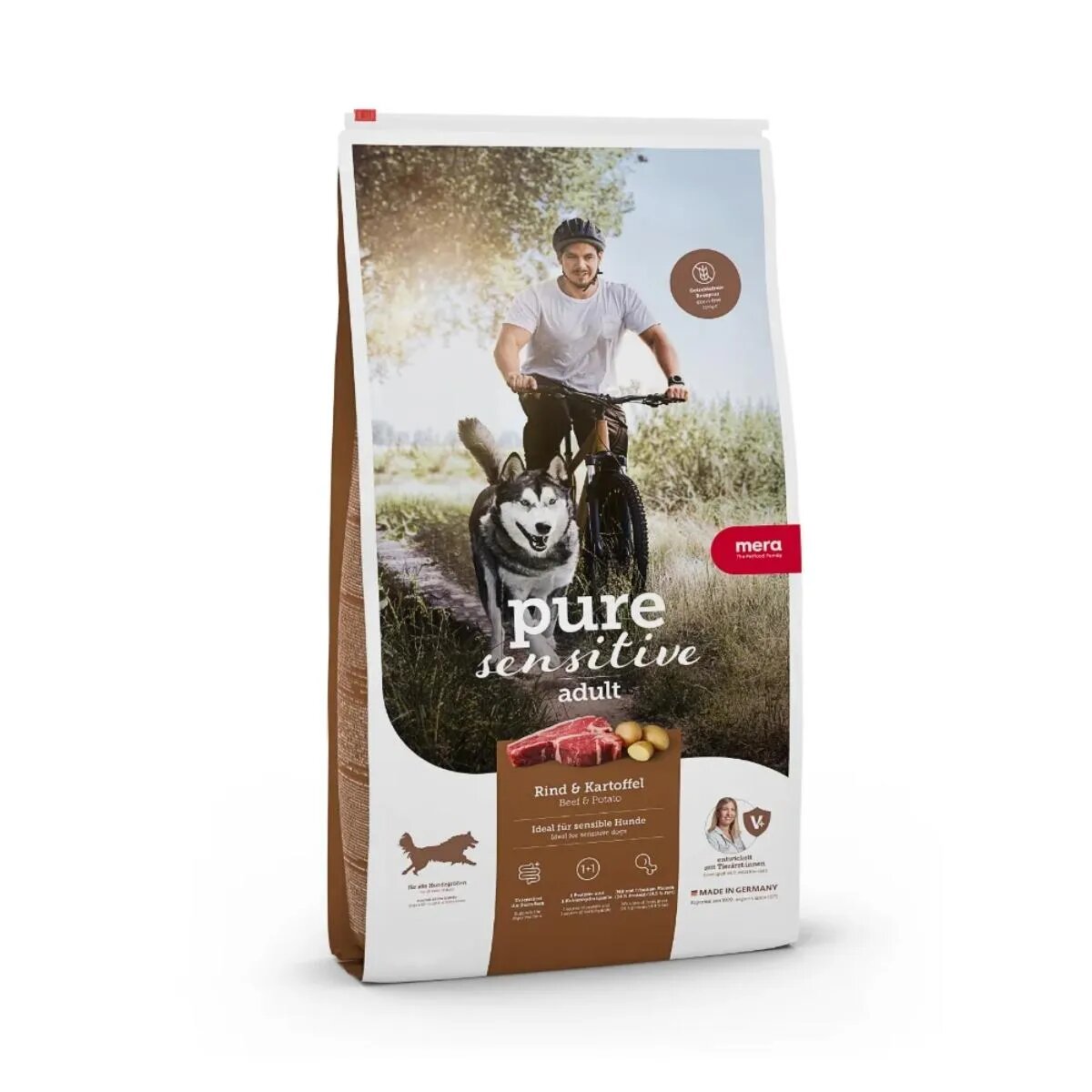 MERA Pure Sensitive Adult Medium Maxi M-XL Vită și Cartofi hrană uscată fără cereale câini alergii 12.5kg