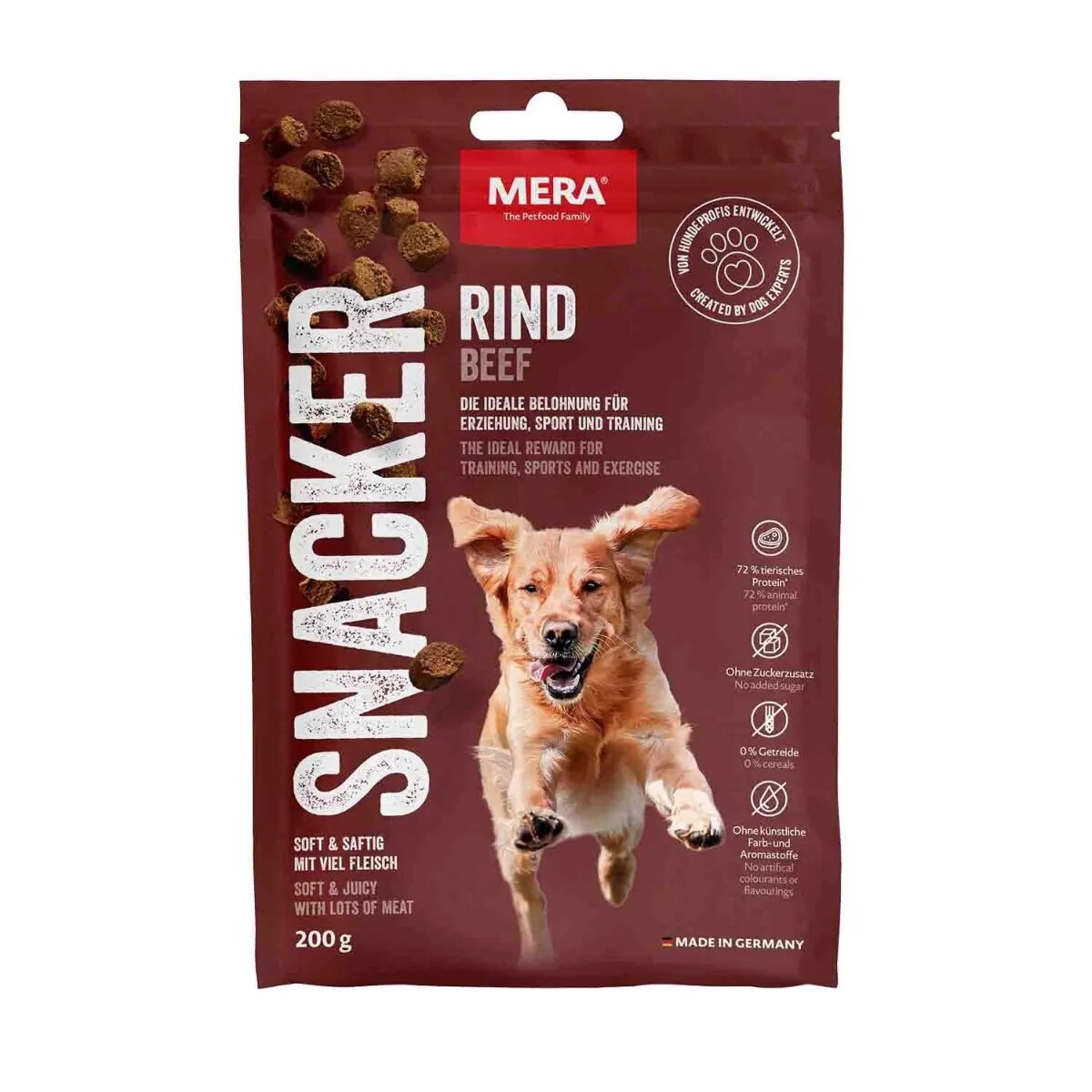 MERA Snacker XS-XL Vită punguță recompense câini 200g