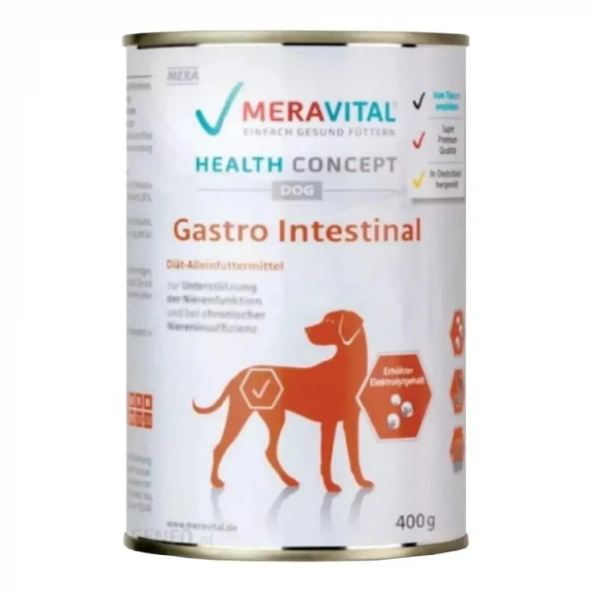 MERA Vital Gastro Intestinal XS-XL Pui dietă veterinară conservă hrană umedă fără cereale câini sistem digestiv (pate) 400g
