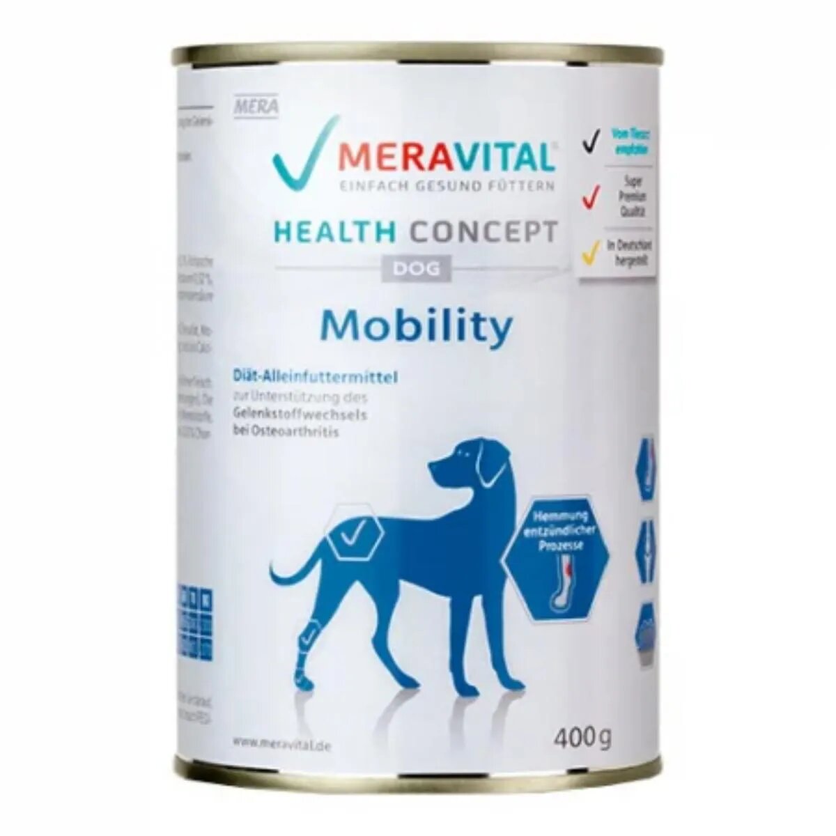MERA Vital Mobility XS-XL Vită și Pui dietă veterinară conservă hrană umedă fără cereale câini sistem articular (pate) 400g