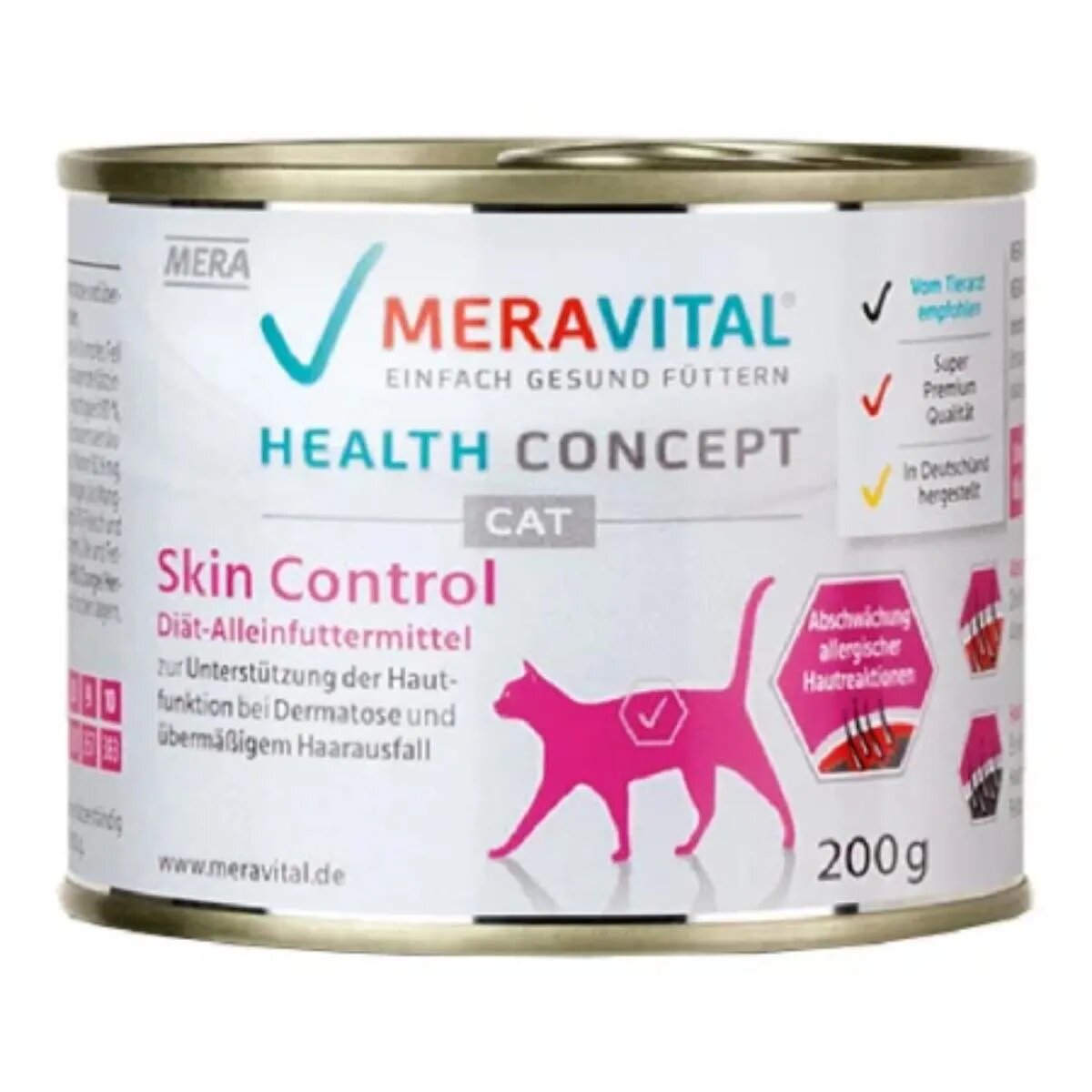 MERA Vital Skin Control Rață dietă veterinară conservă hrană umedă fără cereale pisici piele & blană alergii (pate) 200g