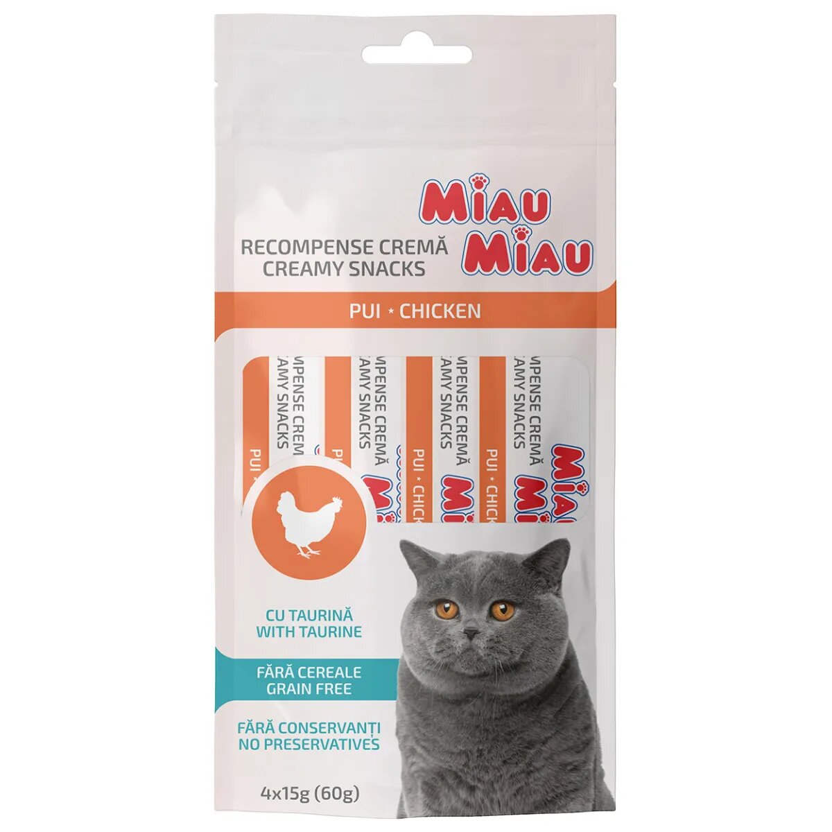MIAU MIAU Creamy Snacks Pui recompense fără cereale pisici (piure) 60g