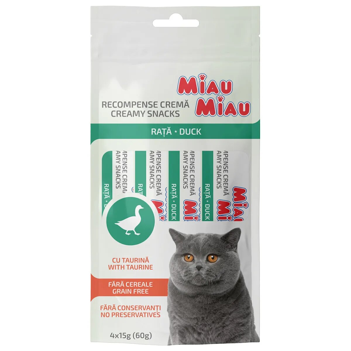 MIAU MIAU Creamy Snacks Rață recompense fără cereale pisici (piure) 60g