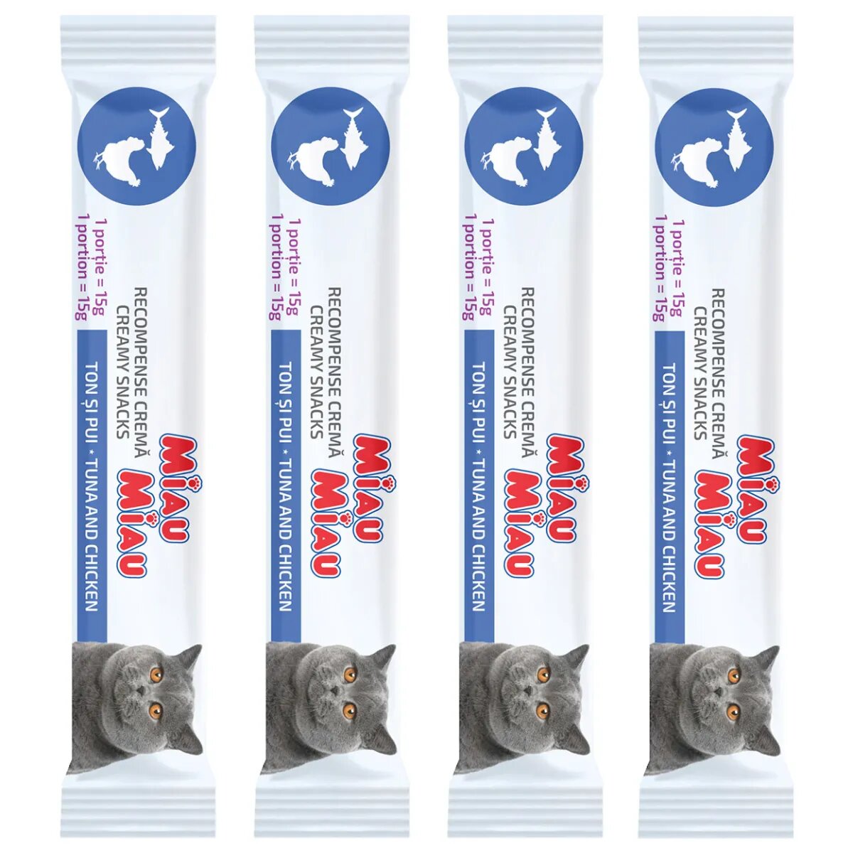MIAU MIAU Creamy Snacks Ton și Pui recompense fără cereale pisici (piure) 60g
