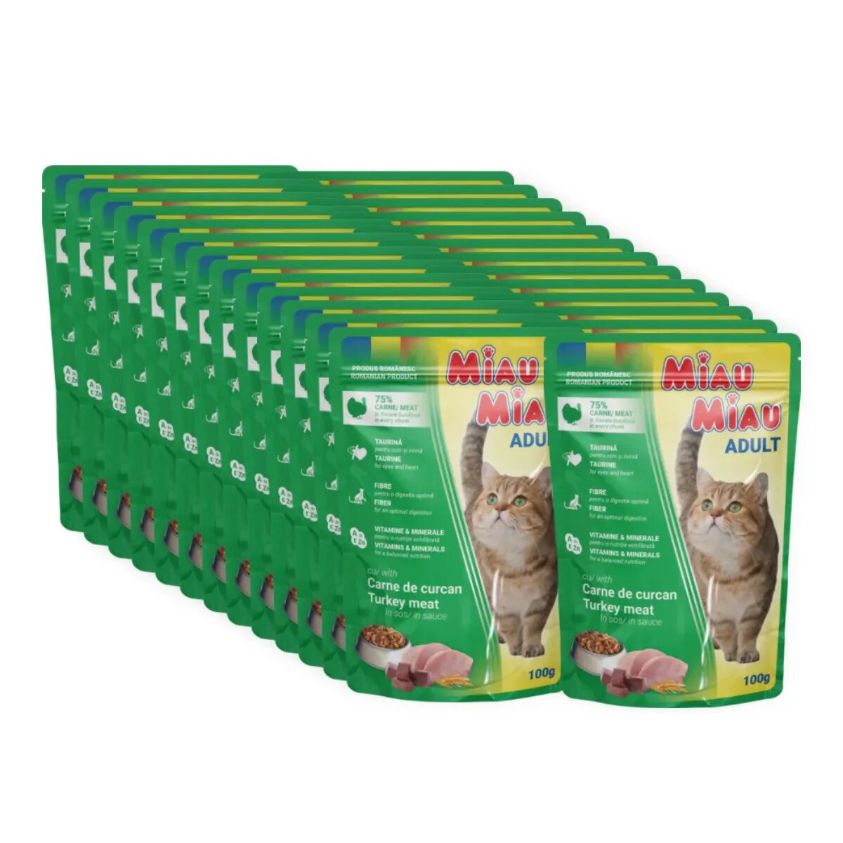 MIAU MIAU Curcan plic hrană umedă pisici (în sos) bax 100g x 24buc